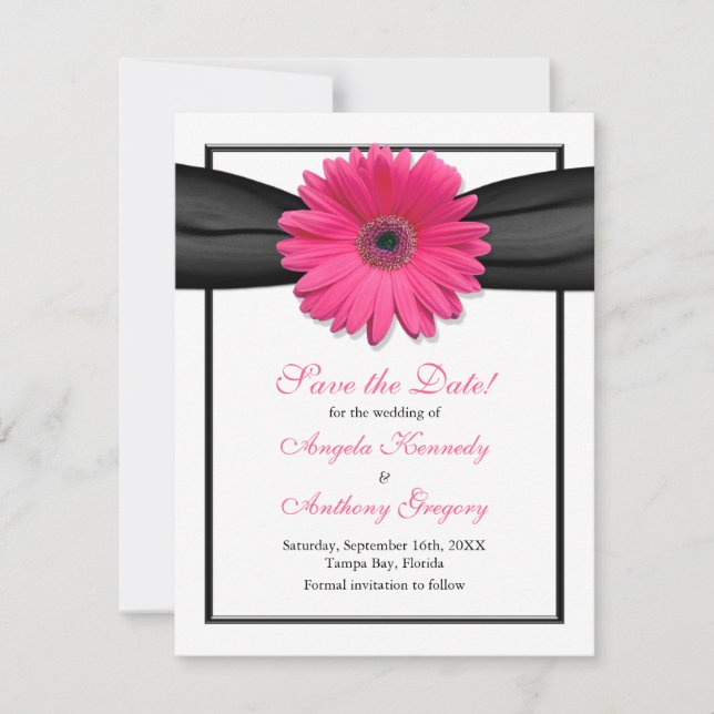 Rosa Gerbera mit Schwarz-Band-Save the Date-Karte Save The Date (Vorderseite)