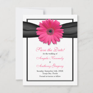 Rosa Gerbera mit Schwarz-Band-Save the Date-Karte Save The Date