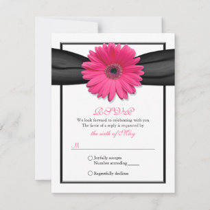 Rosa Gerbera mit schwarzer Ribbon-Antwortkarte RSVP Karte
