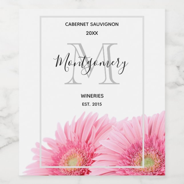 Rosa Gerbera Museo Cantonale d'Arte Wählen Sie ein Weinetikett (Einzelnes Label)