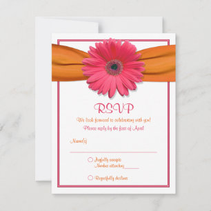 Rosa Gerbera Orange Ribbon Bat Mitzvah Replik Card RSVP Karte
