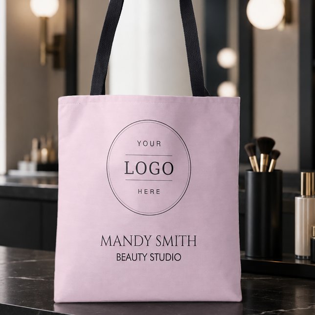Rosa Geschäftslogo (Add your logo and custom text to this modern pink and black tote bag. )