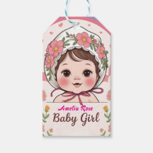 Rosa Geschenkanhänger für Baby Shower mit Aquarell