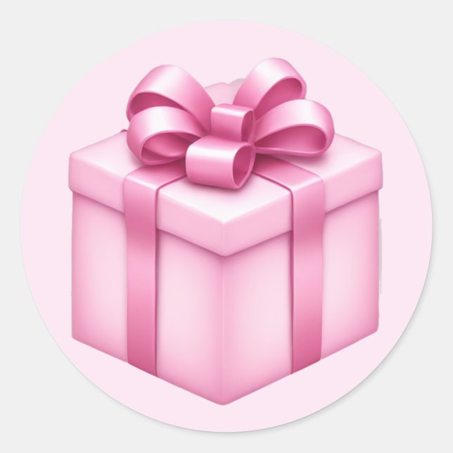 Rosa Geschenkboxen Emoji Runder Aufkleber (Vorderseite)
