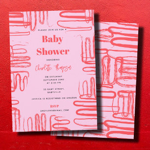 Rosa geschwungene Wellenlinie abstrakt Baby Shower Einladung