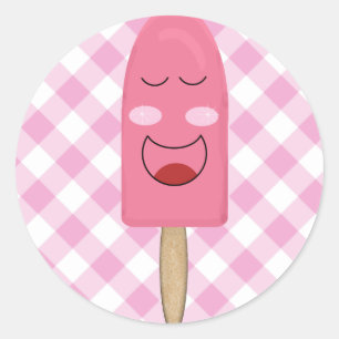 Rosa Gesichtpopsicle-Aufkleber Runder Aufkleber