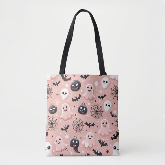 Rosa Gespenster und Halloween Nahtloses Muster (Vorderseite)