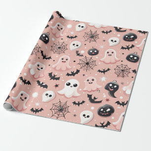 Rosa Gespenster und Halloween Nahtloses Muster Geschenkpapier
