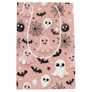 Rosa Gespenster und Halloween Nahtloses Muster Mittlere Geschenktüte
