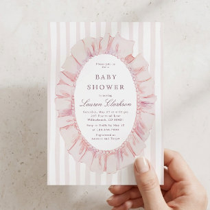Rosa gestreifte Aquarell-Rüschen-Baby-Party  Einladung