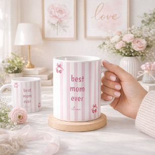 Rosa gestreifte Best Mom Ever Tasse Hübsche Kirsch