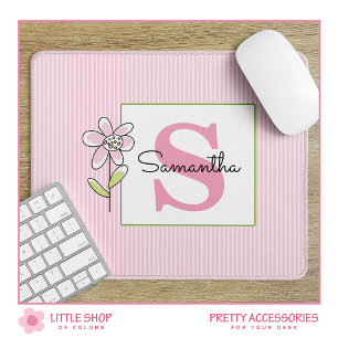 Rosa gestreifte Blumenmonogramm Mousepad