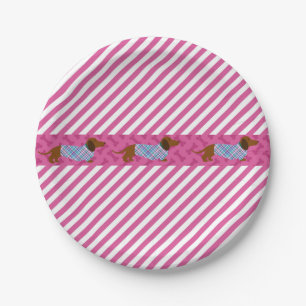 Rosa gestreifte Dachshund-Papierplatten Pappteller