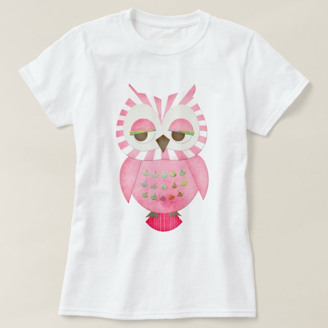 Rosa gestreifte Eule T-Shirt (Design vorne)