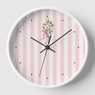 Rosa gestreifte florale botanische Wanduhr