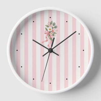 Rosa gestreifte florale botanische Wanduhr