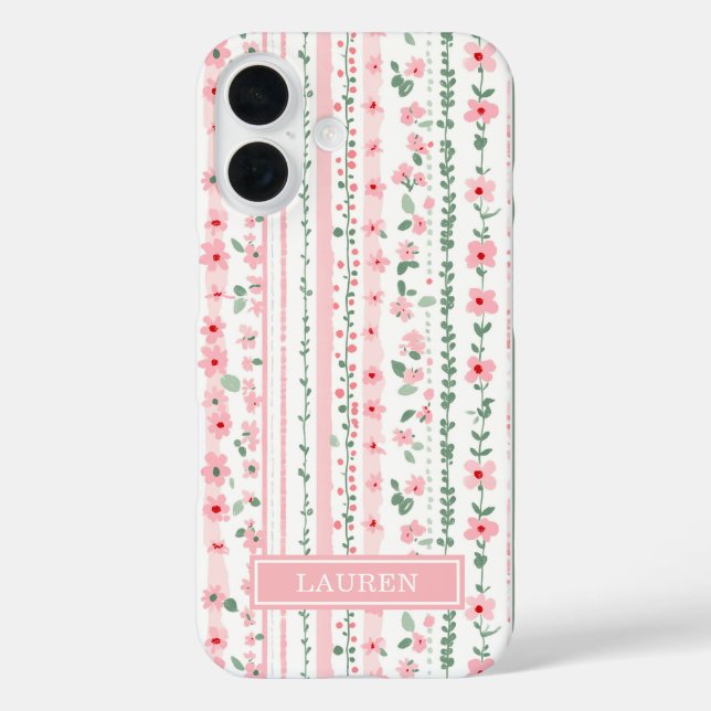 Rosa gestreifte florale Personalisierung Case-Mate iPhone Hülle (Rückseite)