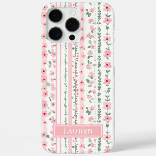 Rosa gestreifte florale Personalisierung iPhone 16 Pro Max Hülle