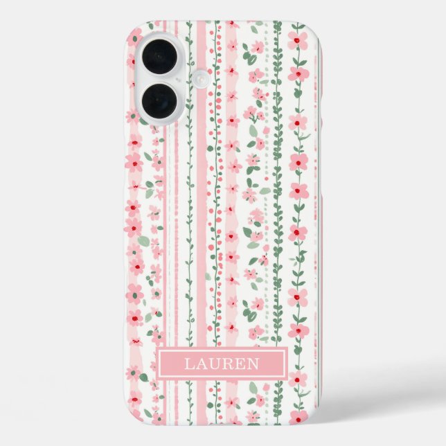 Rosa gestreifte florale Personalisierung Case-Mate iPhone Hülle (Rückseite)