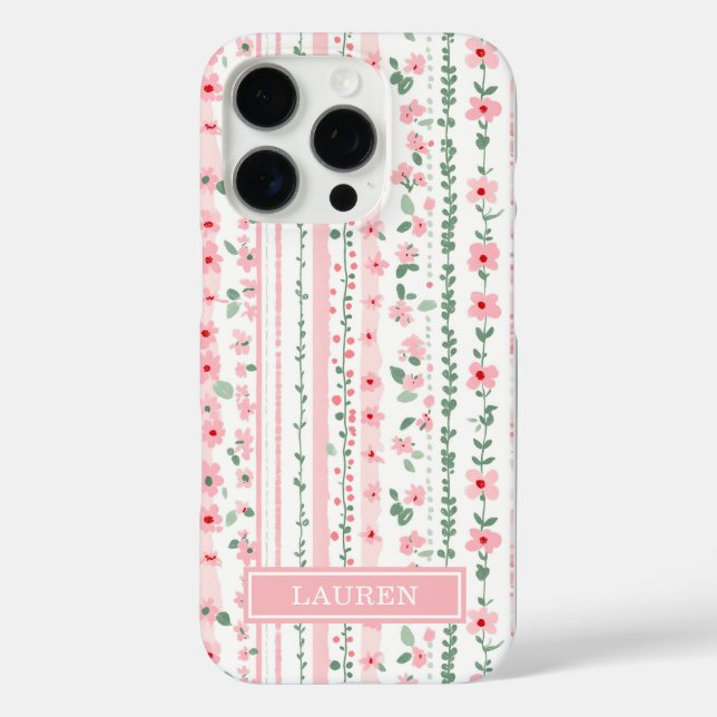 Rosa gestreifte florale Personalisierung Case-Mate iPhone Hülle (Rückseite)