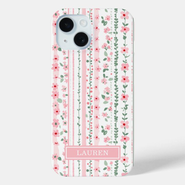 Rosa gestreifte florale Personalisierung Case-Mate iPhone Hülle (Rückseite)