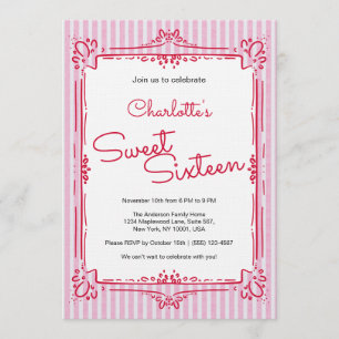 Rosa gestreifte Glam-Prinzessin Sweet 16 Party  Einladung