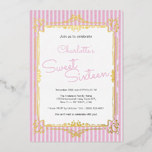 Rosa gestreifte Glam-Prinzessin Sweet 16 Party  Folieneinladung