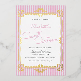 Rosa gestreifte Glam-Prinzessin Sweet 16 Party  Folieneinladung