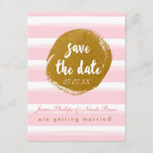 Rosa gestreifte & goldene Folie Save The Date Post Ankündigungspostkarte