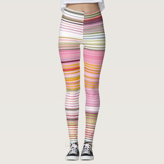 Rosa gestreifte, mehrfarbige Aktivierungshose Leggings (Vorderseite)