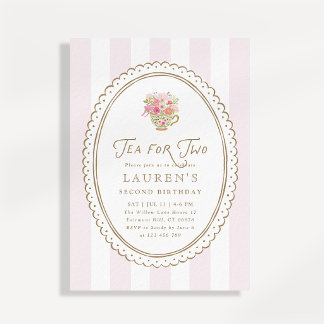 Rosa gestreifte Tea for Two zweite Geburtstagseinl Einladung