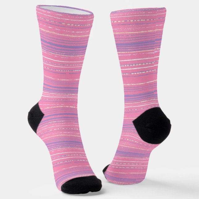 Rosa gestreifte verrückte Socken mit Strapseffekt (Gewinkelt)