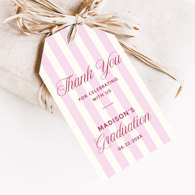 Rosa gestreifte vornehme Abschlussfeier Geschenkanhänger (Von Creator hochgeladen)