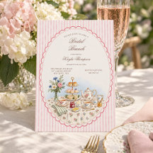 Rosa gestreifte Wasserfarben-Nachmittags-Teebrunch