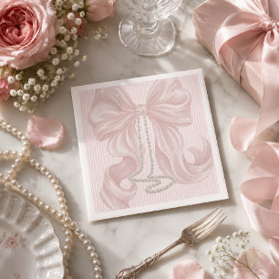 Rosa gestreifter Bogen und Perlenhalskette Serviette