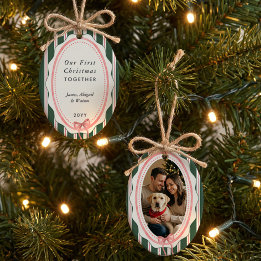 Rosa gestreifter First Christmas Together Foto Keramik Ornament
