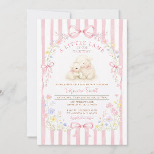 Rosa gestreifter kleiner Lamm-Baby-Party-Blumenstr Einladung