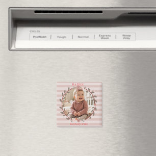 Rosa gestreifter Kranz Baby-Foto Magnet