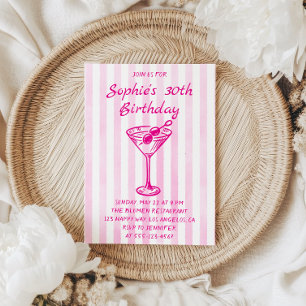 Rosa gestreifter Martini 30. Geburtstag – Chic Erw Einladung