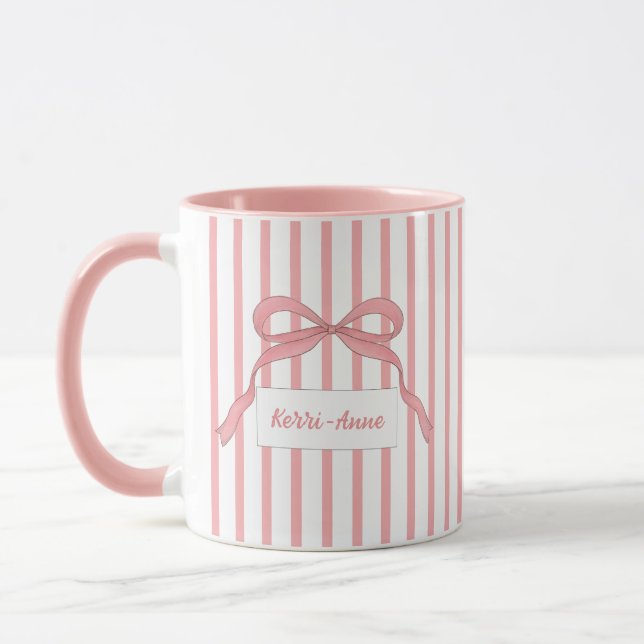 Rosa gestreifter Monogrammbogen Tasse (Links)