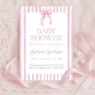 Rosa gestreifter Schleifen-Baby-Einweihungsparty Einladung