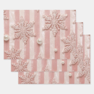 Rosa gestreifter Veltschneeflocke  Geschenkpapier Set