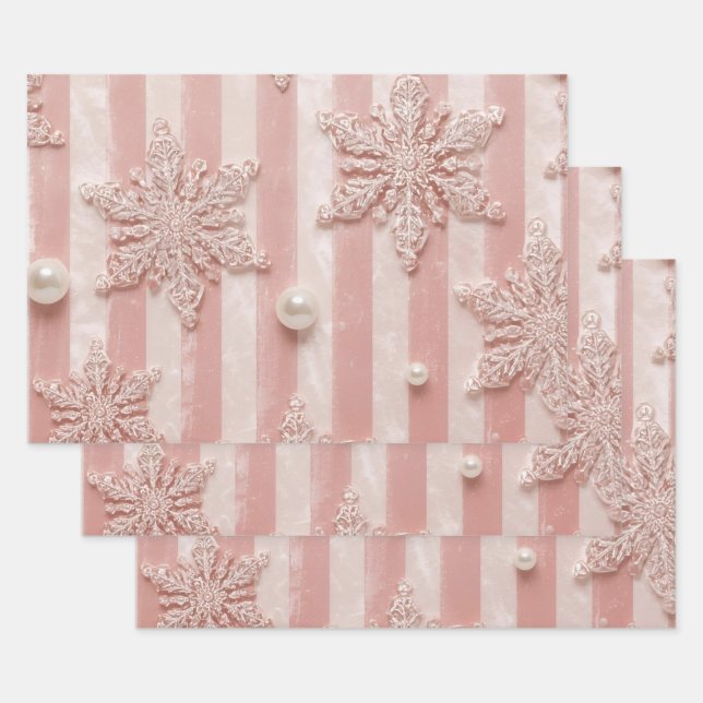 Rosa gestreifter Veltschneeflocke  Geschenkpapier Set (Set)