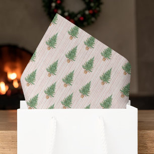 Rosa gestreiftes Weihnachtsbaum-Wasserfarbenmotiv Seidenpapier