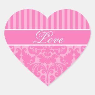 Rosa gestrichelte Damassocke-Liebe Herz-Aufkleber