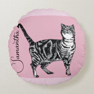 Rosa getigerte Katze Katzen rosa Mädchen Name Kind Rundes Kissen