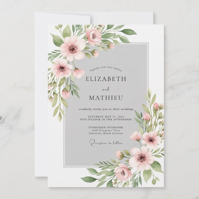 Rosa getönte Wasserfarben-Hochzeit Einladung (Vorderseite)