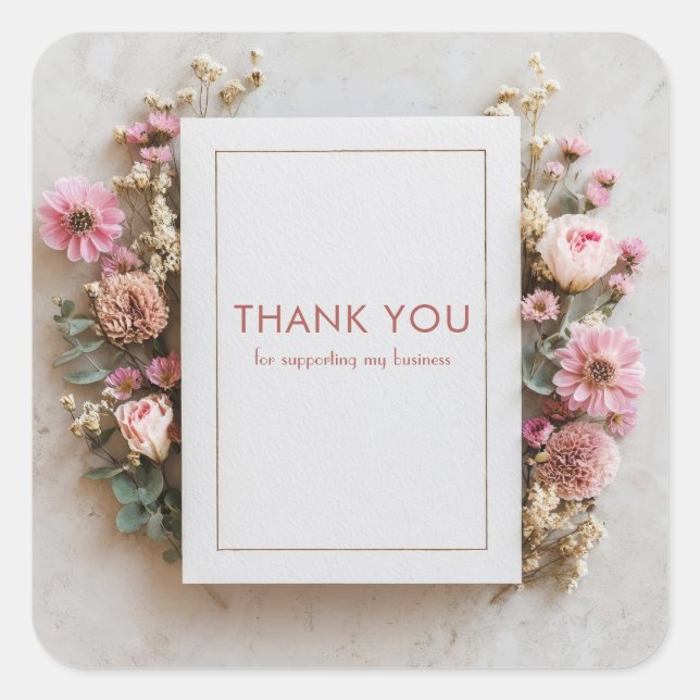 Rosa getönter Trockenblumen-Rosen-Rahmen im rustik Quadratischer Aufkleber (Vorderseite)