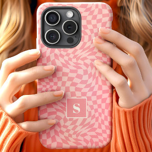 Rosa gewellte karierte Monogrammierung Case-Mate iPhone Hülle