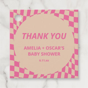 Rosa gewellte Karo-Paare Babyshower Namen Geschenkanhänger